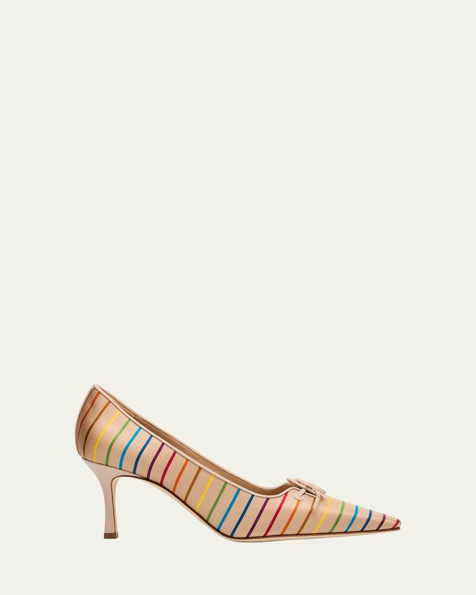 Zaman Stripe Silk and Leather Pumps